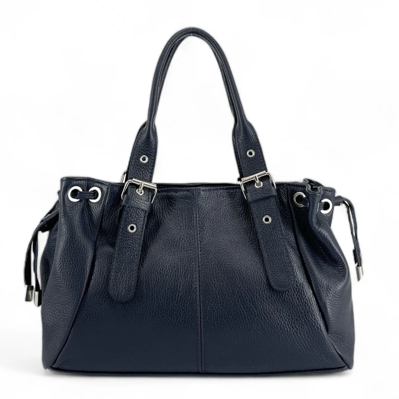 Sac bowling porté épaule en cuir grainé PRINCESSE Bleu marine