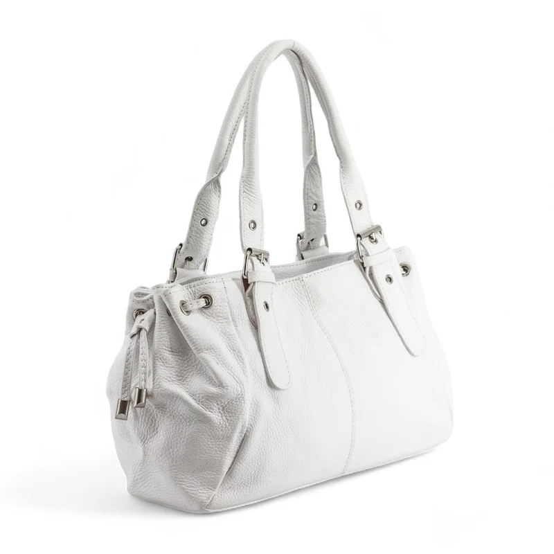 Sac bowling porté épaule en cuir grainé PRINCESSE Blanc