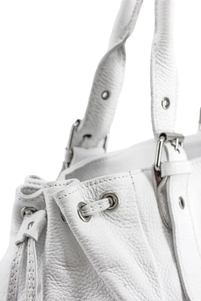 Sac bowling porté épaule en cuir grainé PRINCESSE Blanc