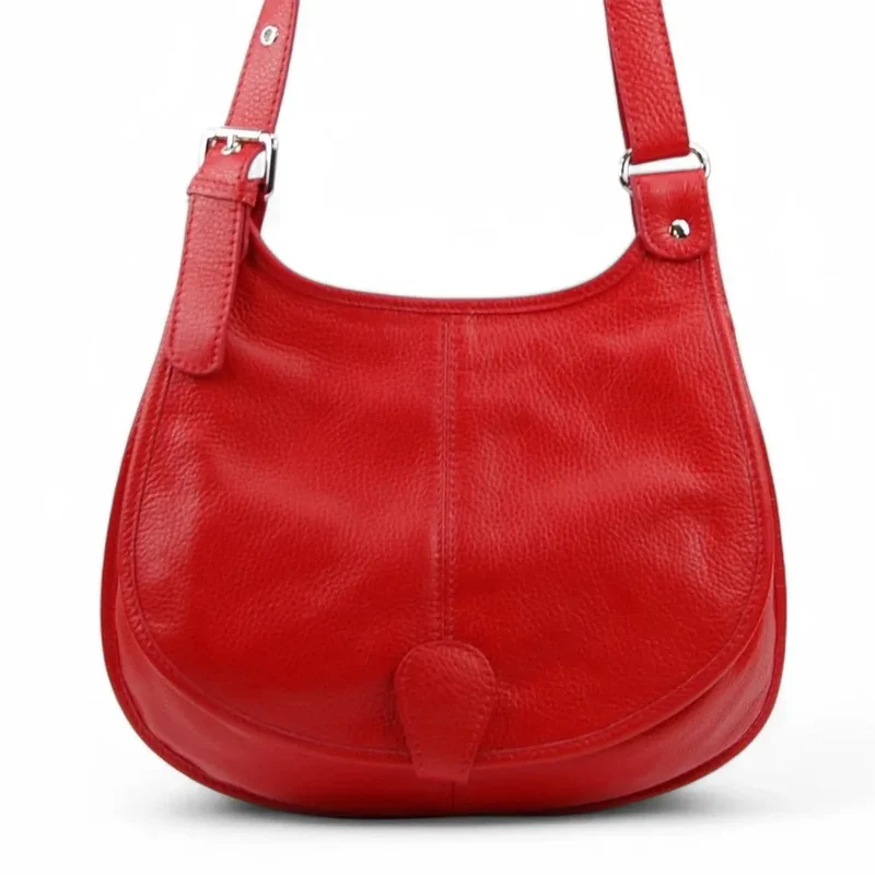 Sac besace en cuir grainé LITTLE PETRA Rouge garance