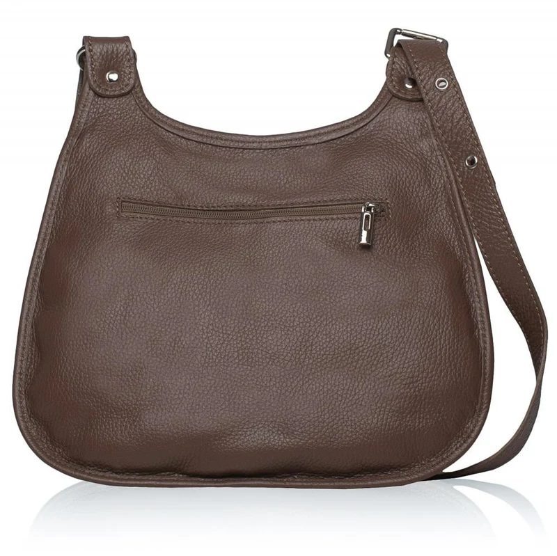 Sac besace bandoulière en cuir grainé PETRA Taupe foncé