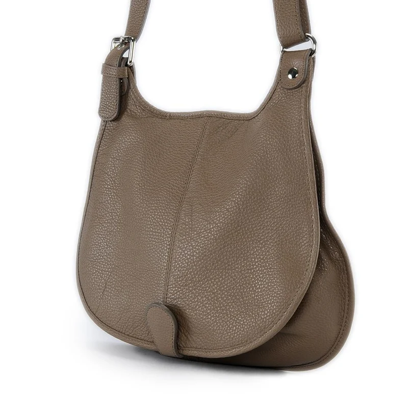 Sac besace bandoulière en cuir grainé PETRA Taupe foncé