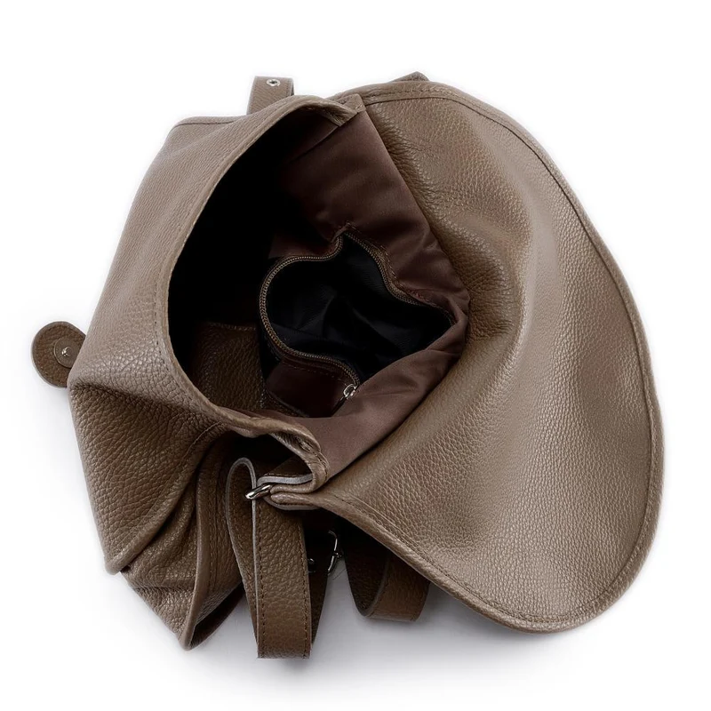 Sac besace bandoulière en cuir grainé PETRA Taupe foncé