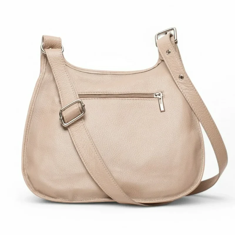 Sac besace bandoulière en cuir grainé PETRA Taupe clair