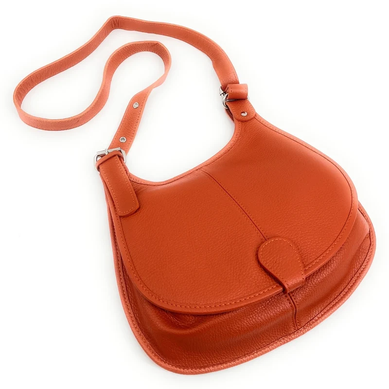 Sac besace bandoulière en cuir grainé PETRA Orange