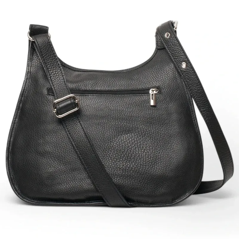 Sac besace bandoulière en cuir grainé PETRA Noir