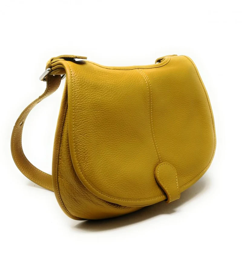 Sac besace bandoulière en cuir grainé PETRA Jaune Moutarde