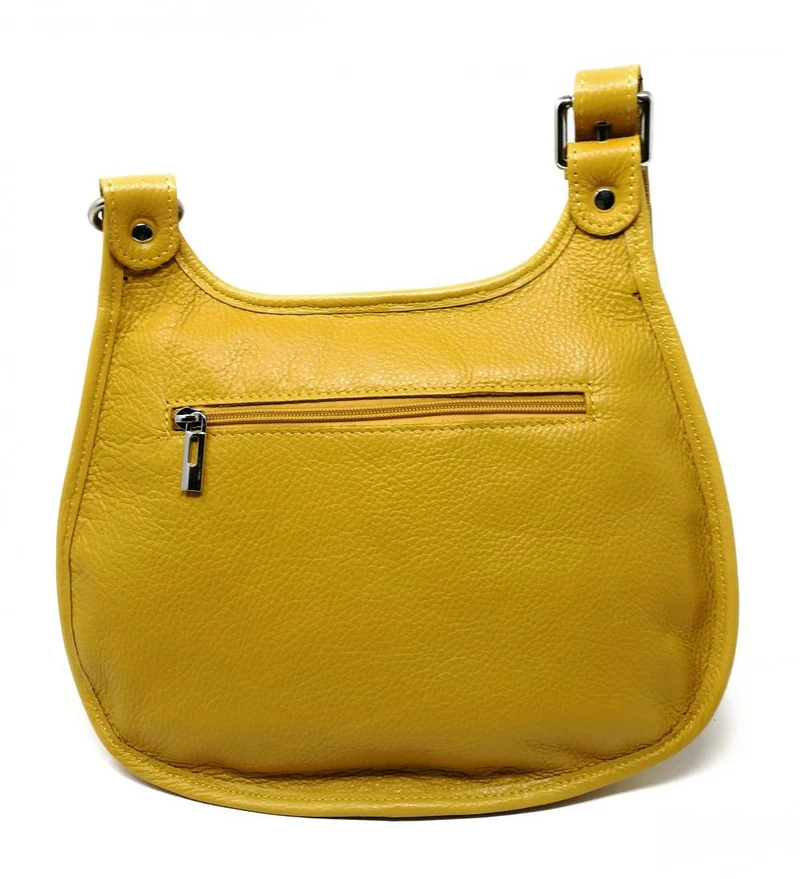 Sac besace bandoulière en cuir grainé PETRA Jaune Moutarde
