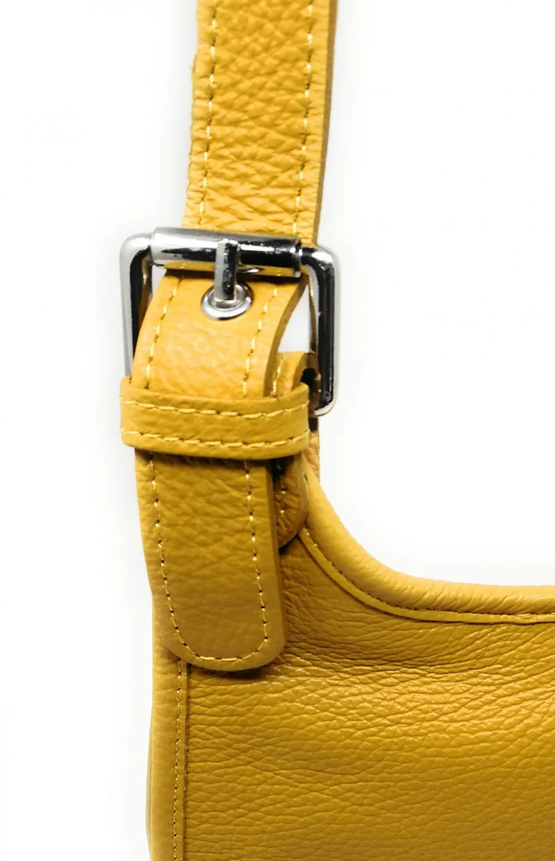 Sac besace bandoulière en cuir grainé PETRA Jaune Moutarde