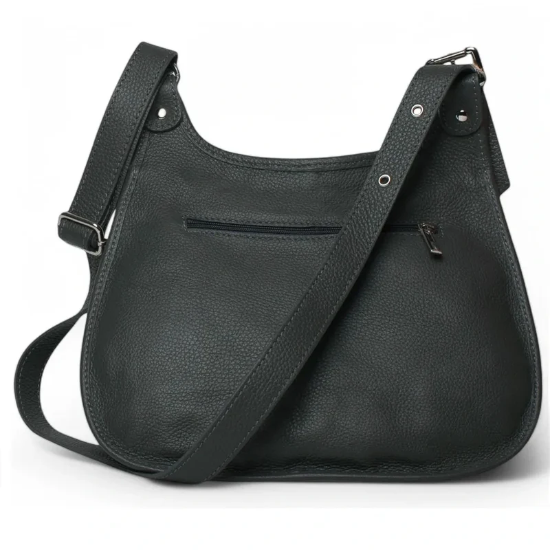 Sac besace bandoulière en cuir grainé PETRA Gris foncé