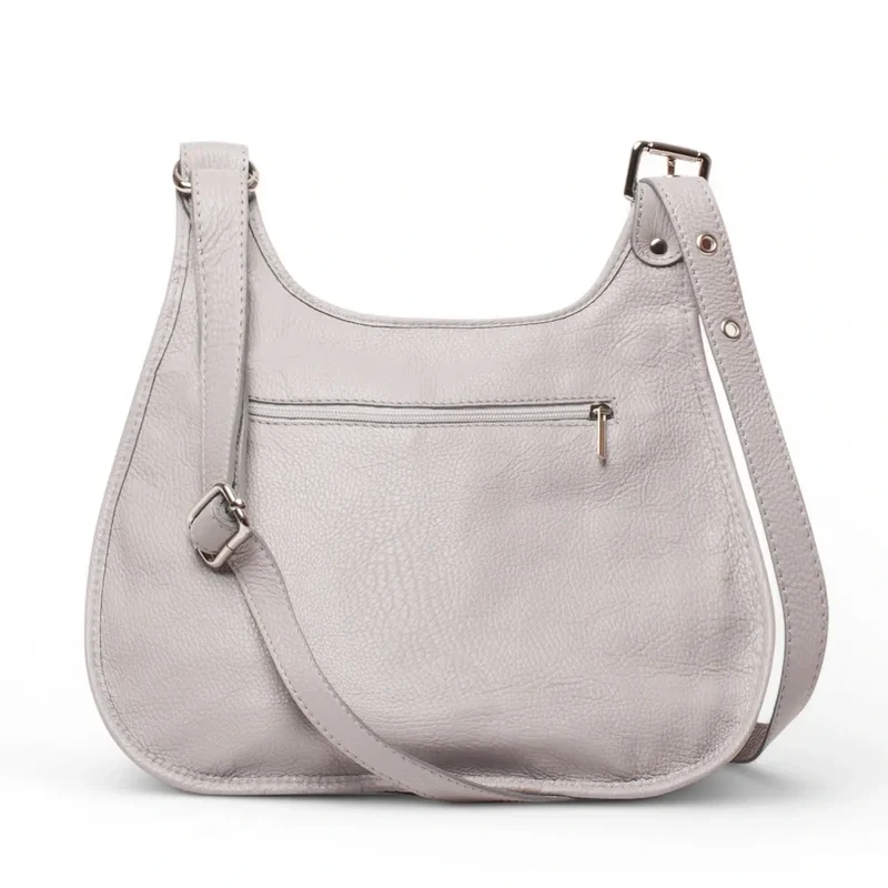 Sac besace bandoulière en cuir grainé PETRA Gris clair