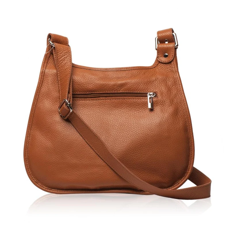 Sac besace bandoulière en cuir grainé PETRA Camel foncé