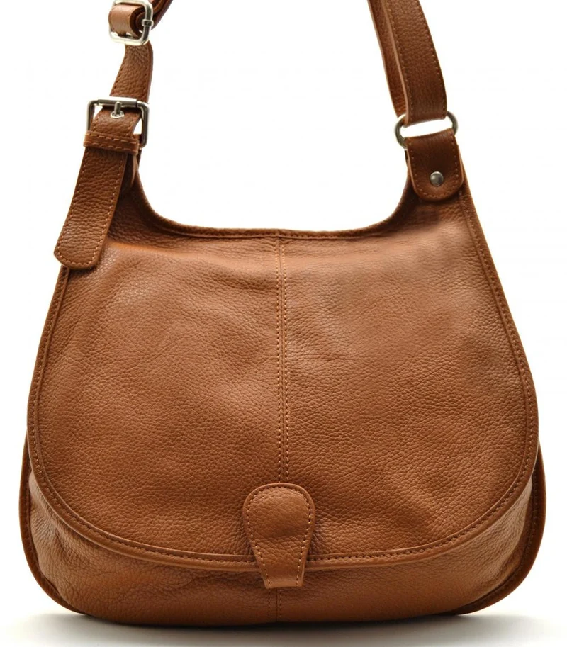 Sac besace bandoulière en cuir grainé PETRA Camel foncé