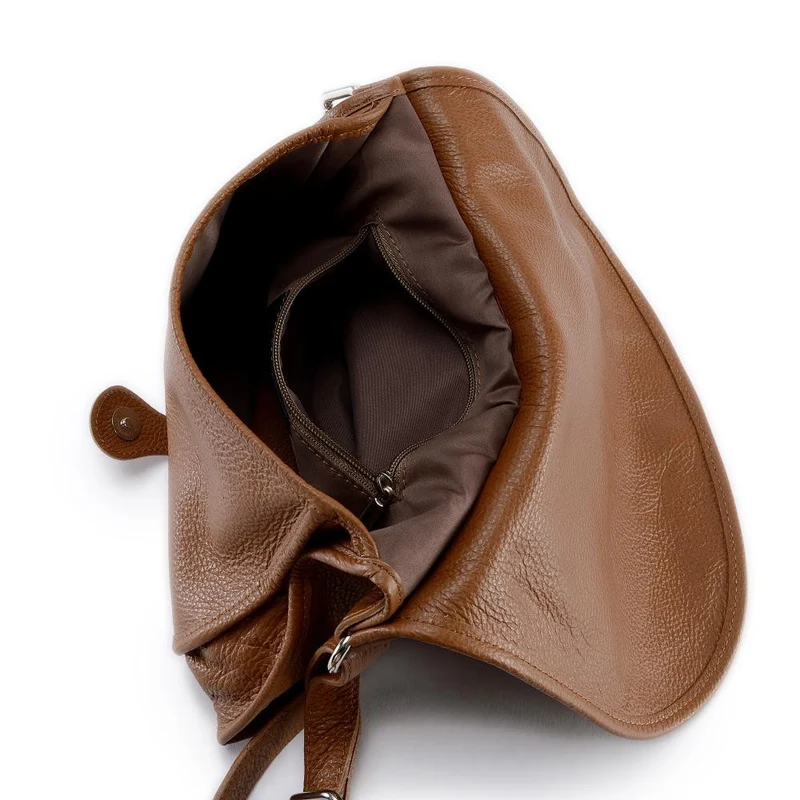 Sac besace bandoulière en cuir grainé PETRA Camel foncé