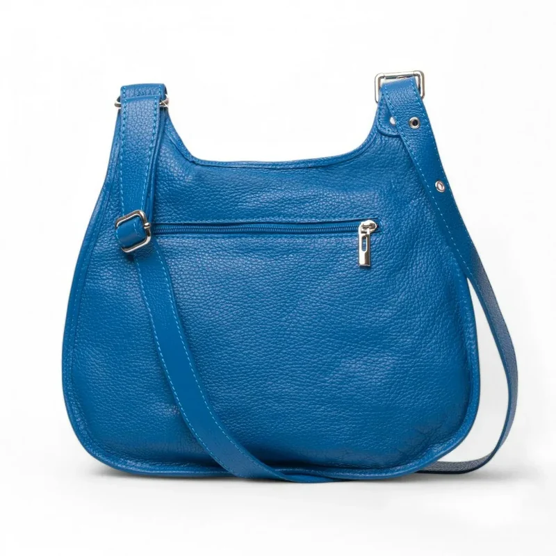 Sac besace bandoulière en cuir grainé PETRA Bleu roi