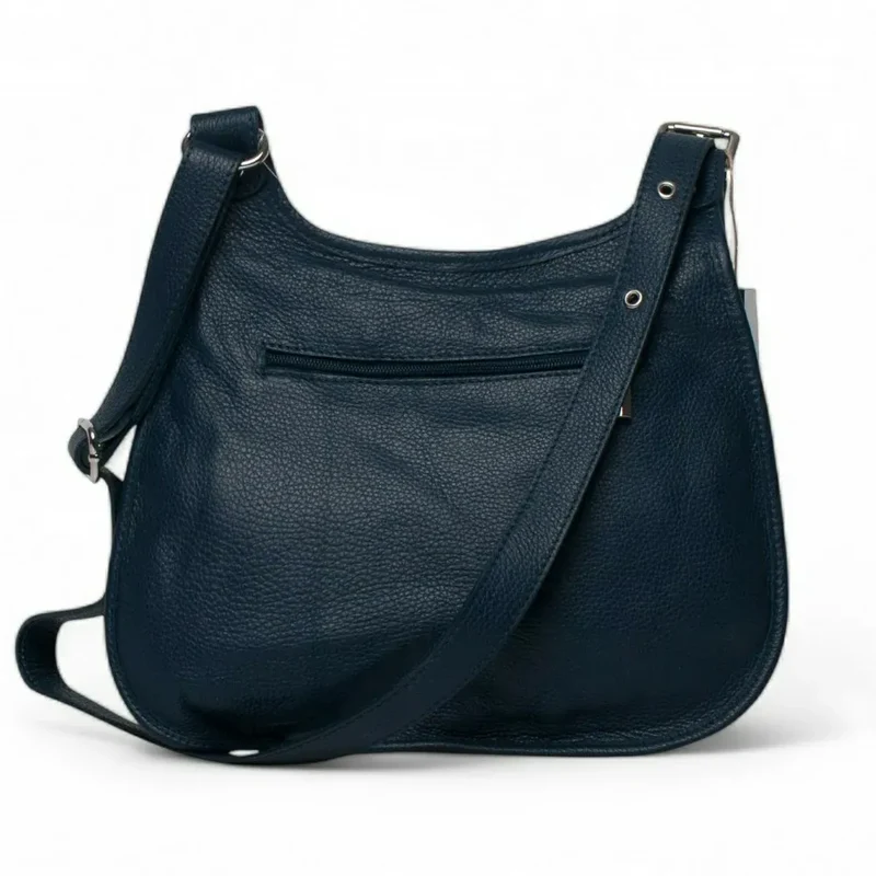 Sac besace bandoulière en cuir grainé PETRA Bleu marine