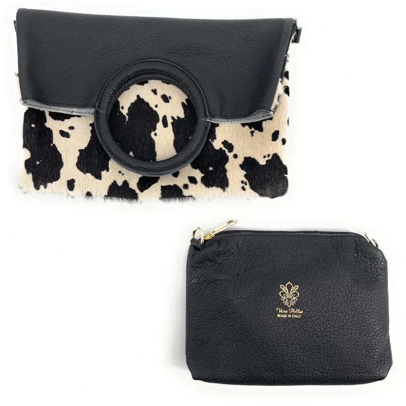 Sac pochette en cuir à motifs CHARLOTTE E.L. Blanc