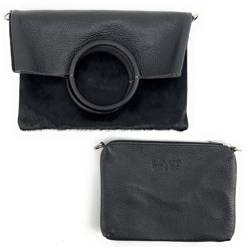 Sac pochette en cuir à motifs CHARLOTTE E.L. Noir