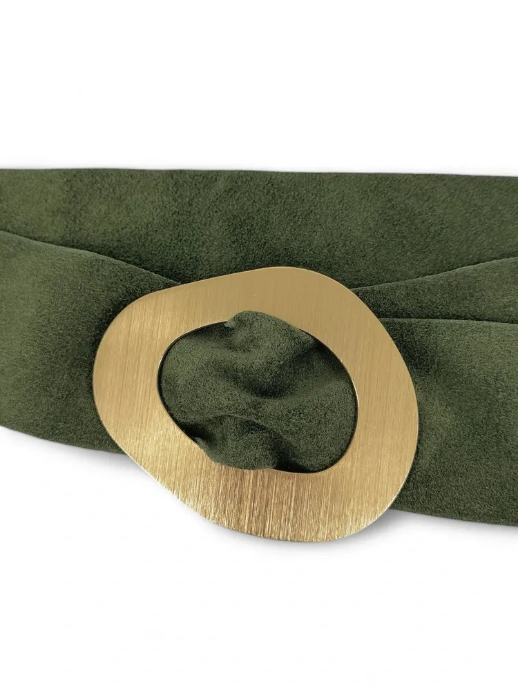 Ceinture en daim italien et métal brossé NIKI Vert olive