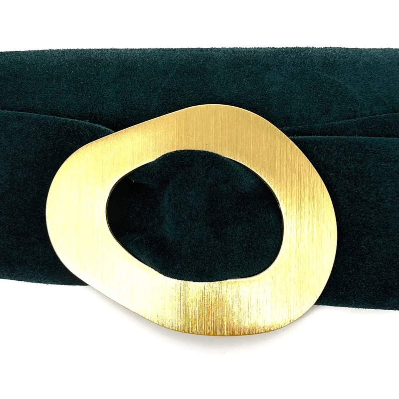 Ceinture en daim italien et métal brossé NIKI Vert forêt