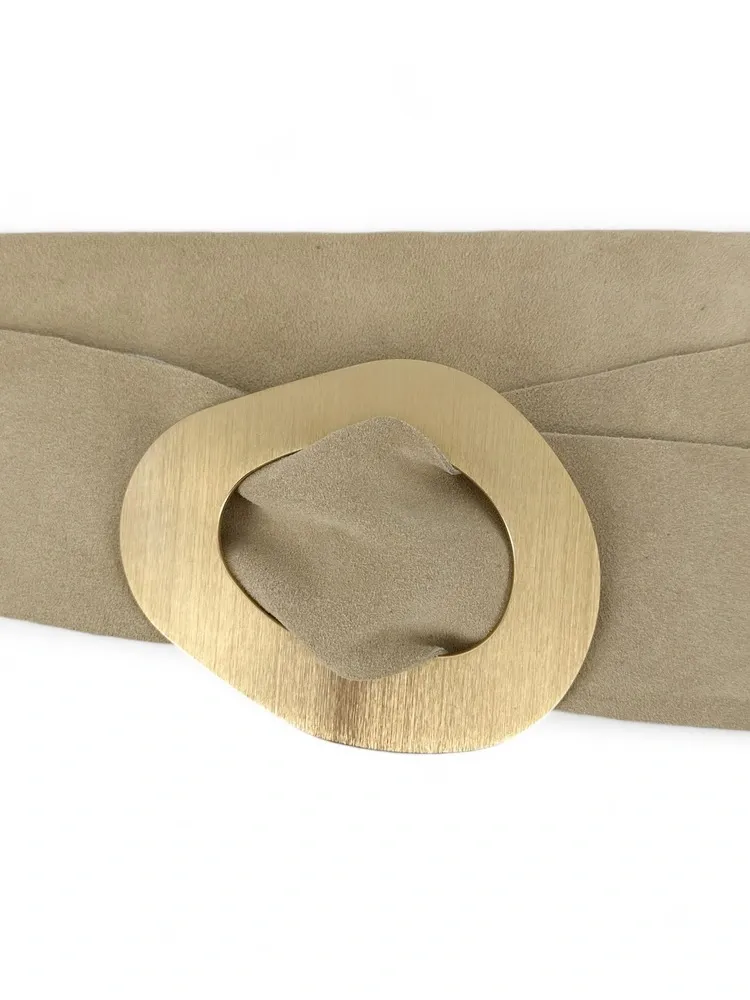 Ceinture en daim italien et métal brossé NIKI Taupe clair