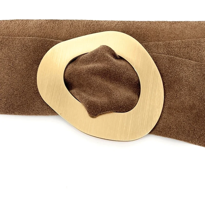 Ceinture en daim italien et métal brossé NIKI Taupe