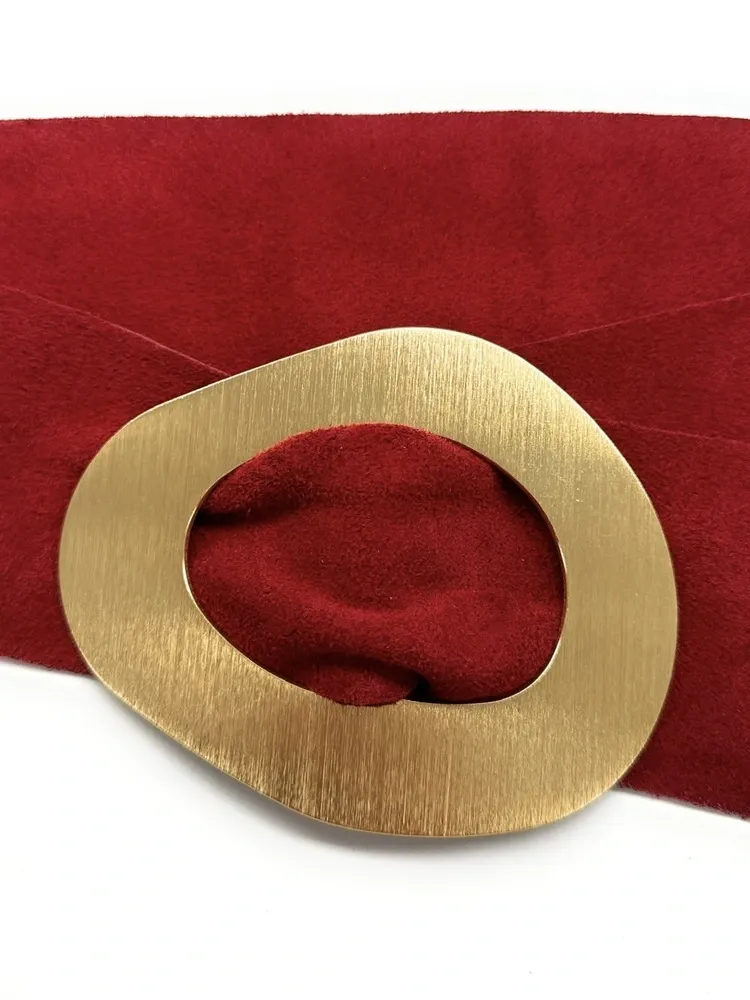 Ceinture en daim italien et métal brossé NIKI Rouge intense