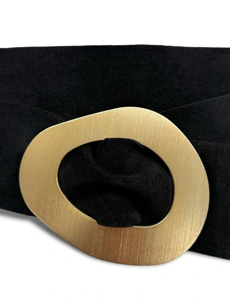Ceinture en daim italien et métal brossé NIKI Noir