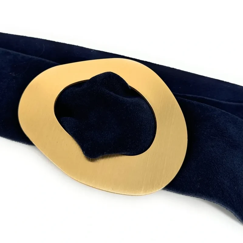 Ceinture en daim italien et métal brossé NIKI Bleu marine