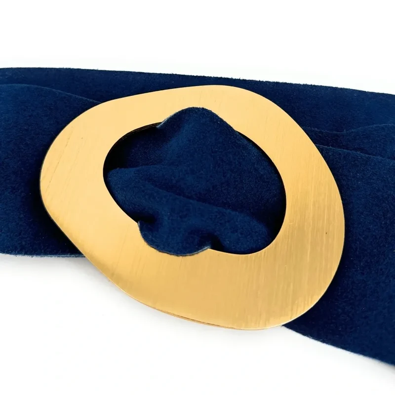 Ceinture en daim italien et métal brossé NIKI Bleu