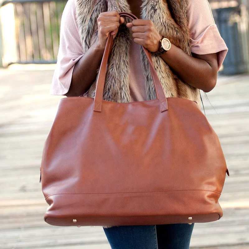 Camel Cambridge Vegan Leather Travel Bag - Personalized