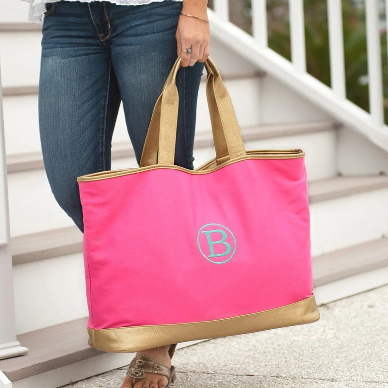 Hot Pink Cabana Tote - Personalized