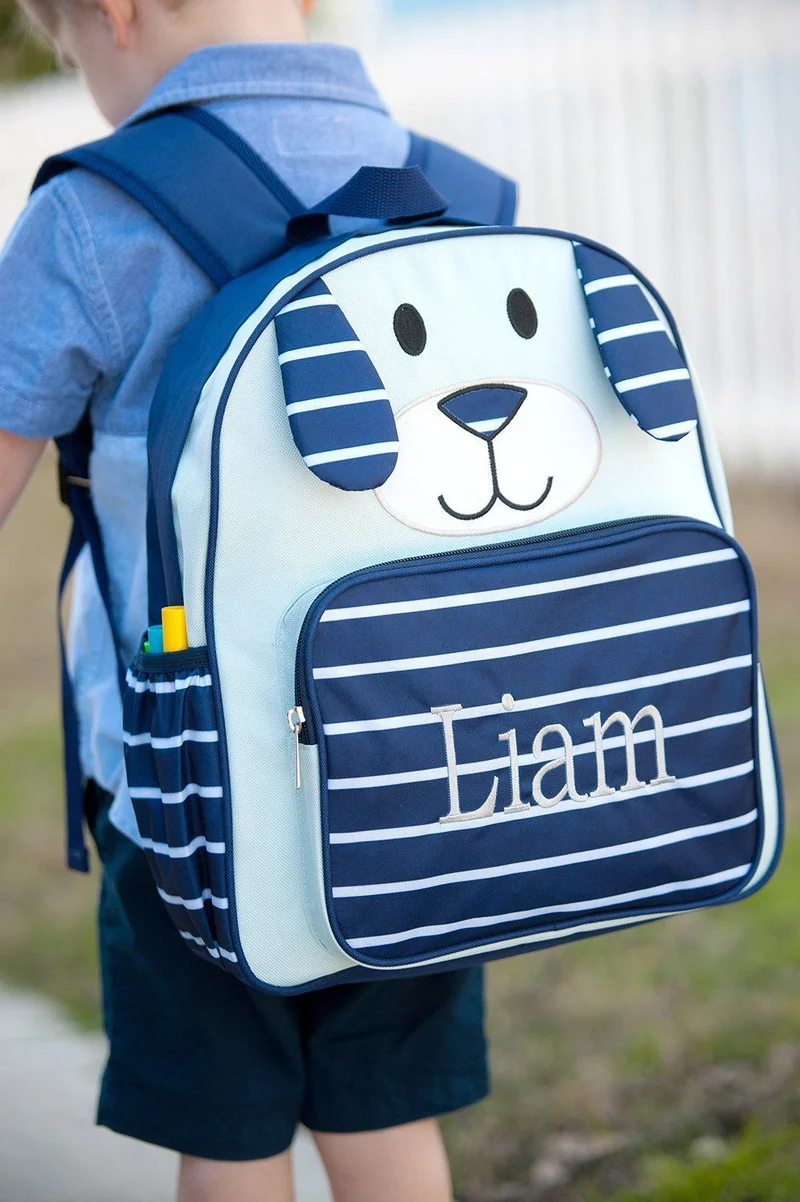 Navy Puppy Preschool Backpack - Personalized