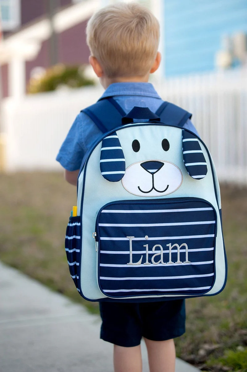 Navy Puppy Preschool Backpack - Personalized