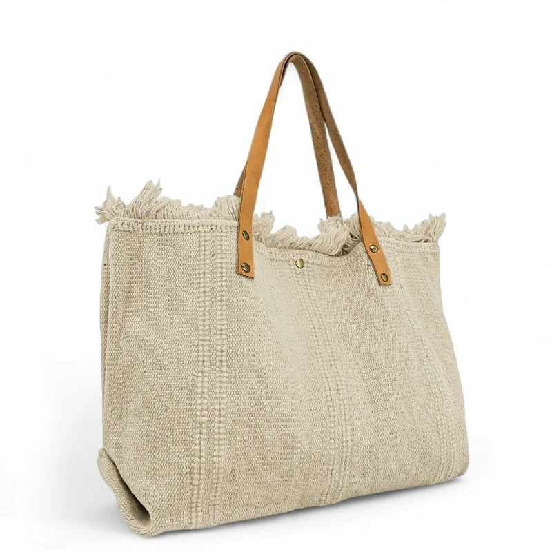 Sac de plage cabas en tissu IBIZA Beige crème