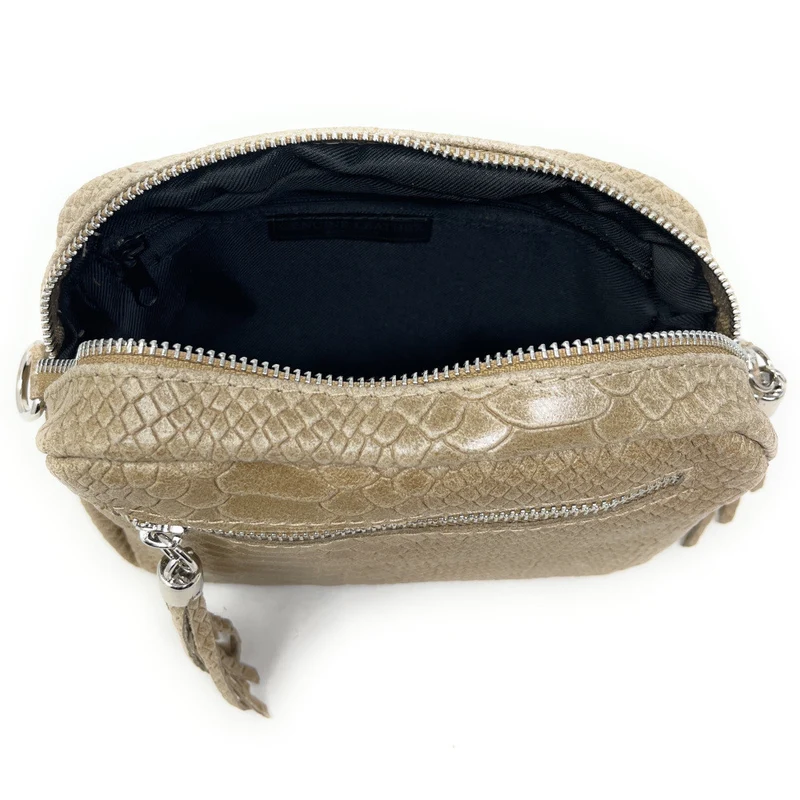 Sac trotteur à bandoulière en cuir embossé SEVILLA ZOO Taupe