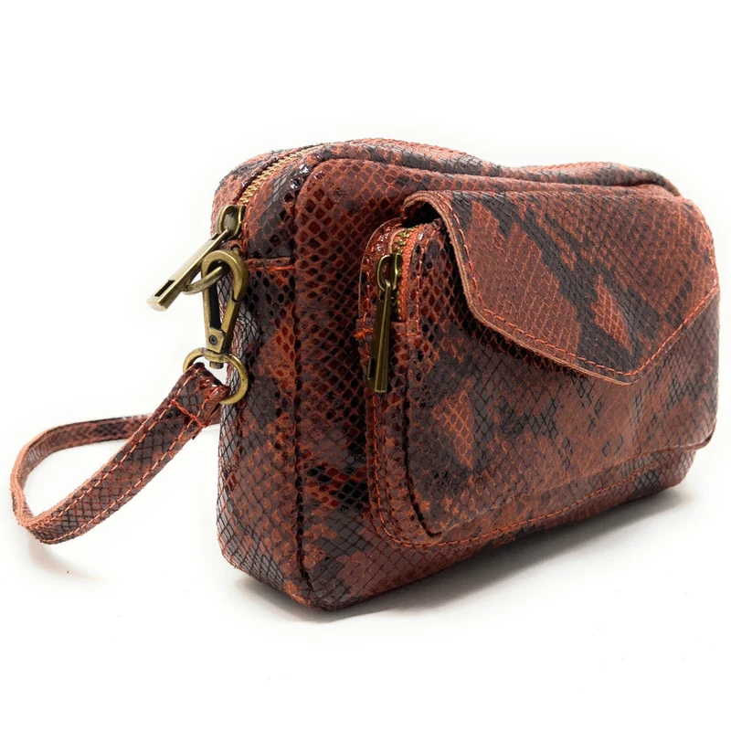 Sac trotteur en cuir embossé verni OURASI Serpent terracotta