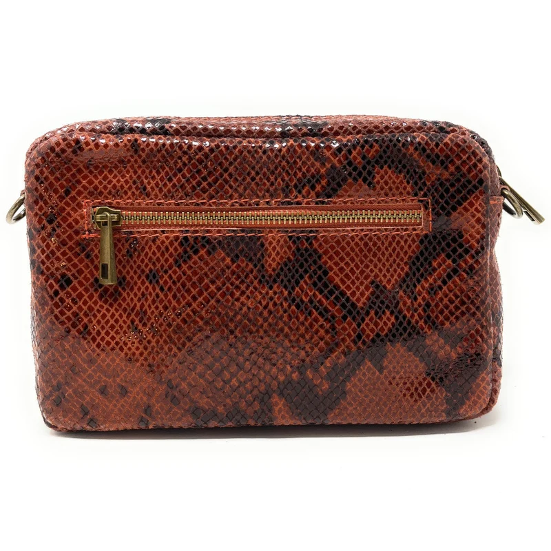 Sac trotteur en cuir embossé verni OURASI Serpent terracotta