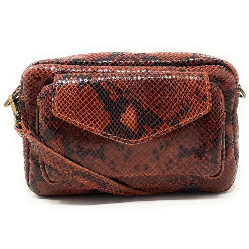 Sac trotteur en cuir embossé verni OURASI Serpent terracotta