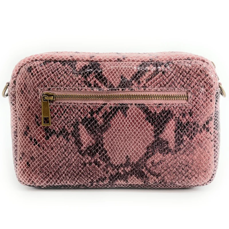 Sac à main trotteur en cuir embossé verni OURASI Serpent rose