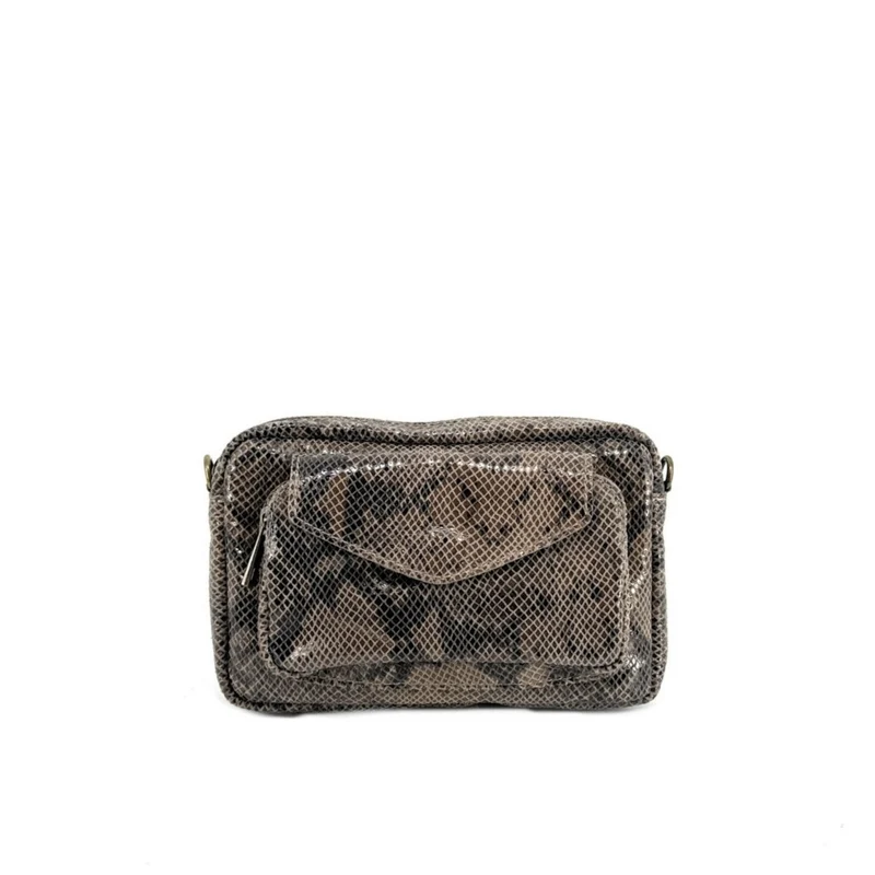 Sac à main trotteur en cuir embossé verni OURASI Moka