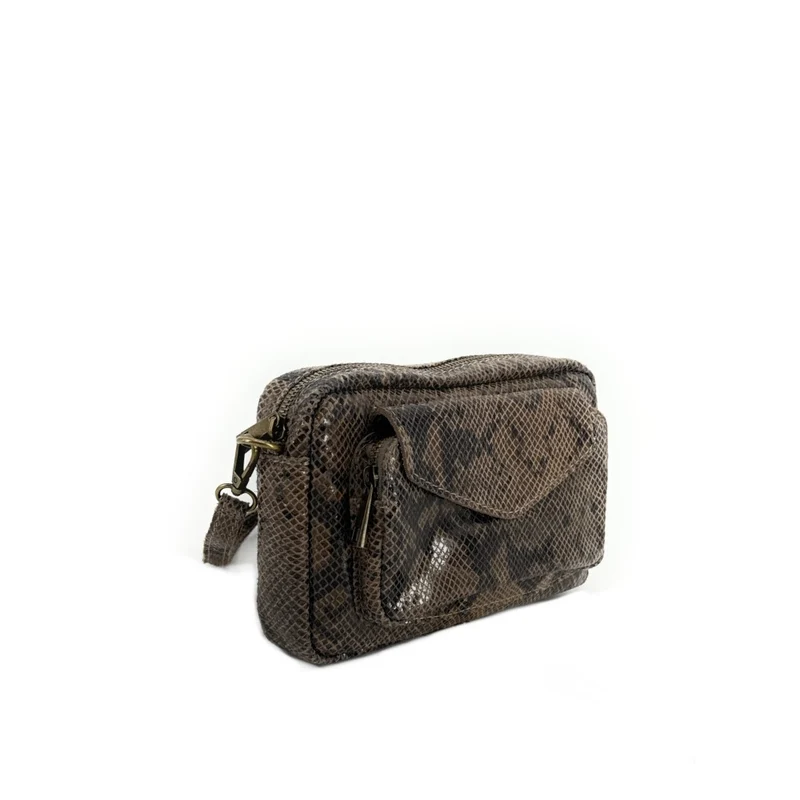 Sac à main trotteur en cuir embossé verni OURASI Moka