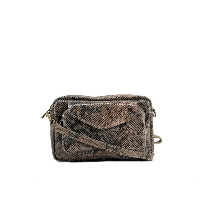 Sac à main trotteur en cuir embossé verni OURASI Moka