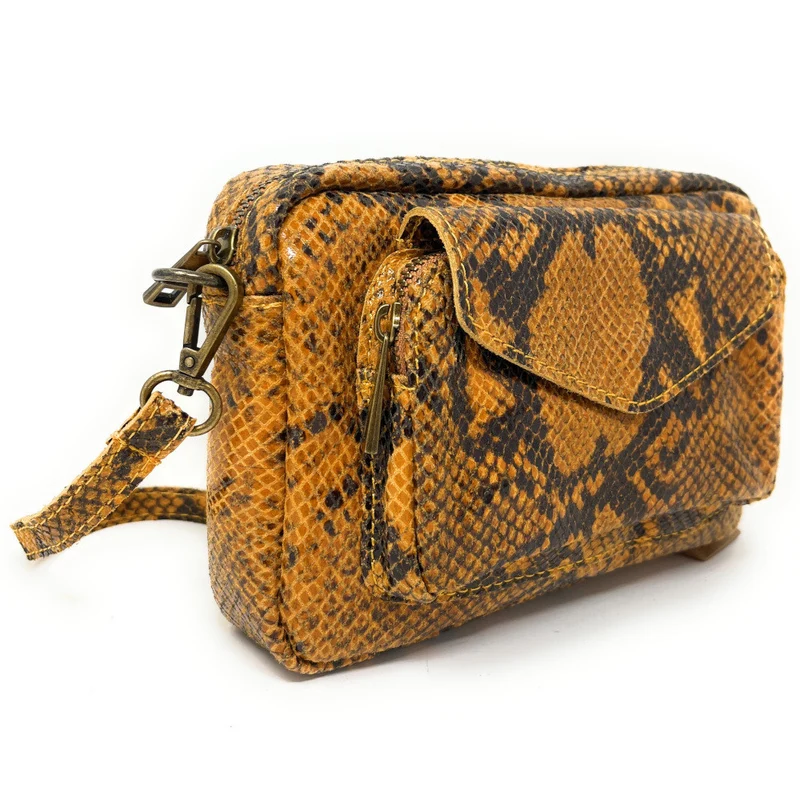 Sac à main trotteur en cuir embossé verni OURASI Serpent savane