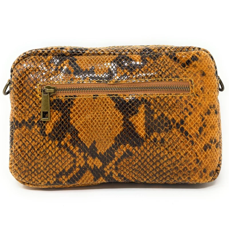 Sac à main trotteur en cuir embossé verni OURASI Serpent savane