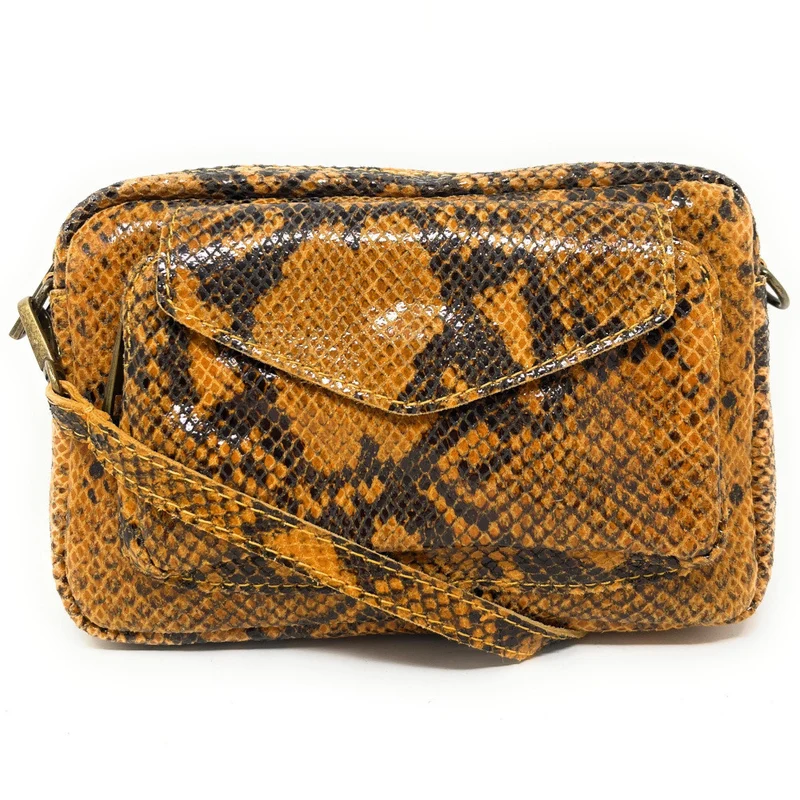 Sac à main trotteur en cuir embossé verni OURASI Serpent savane