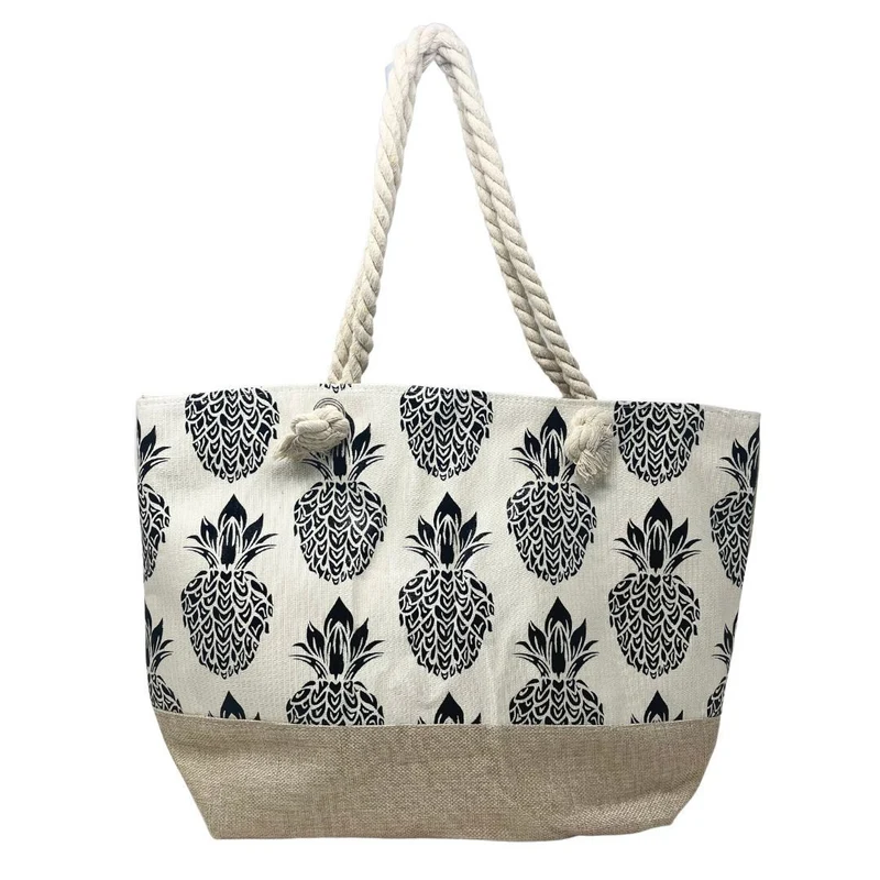 Sac de plage en toile polyester PLAYA Ananas Noir