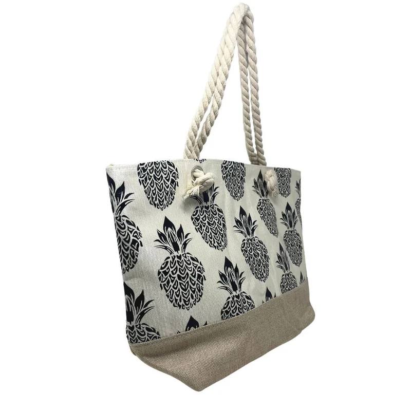 Sac de plage en toile polyester PLAYA Ananas Noir