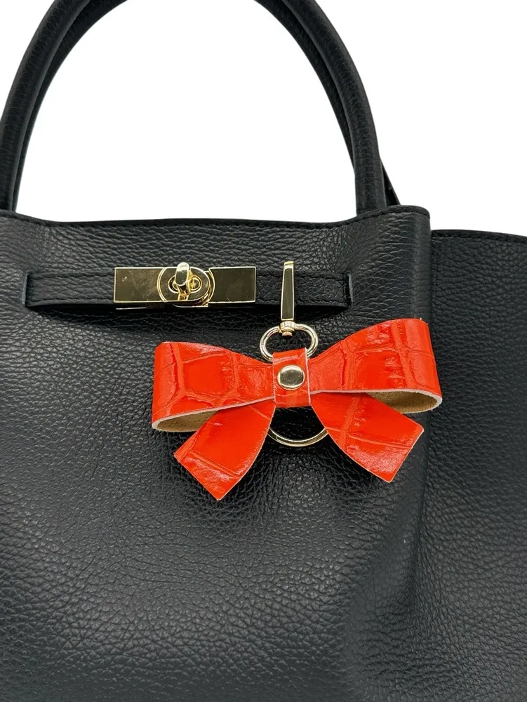 Porte-clés en cuir à motif crocodile FARFALA CROCO Orange fluo