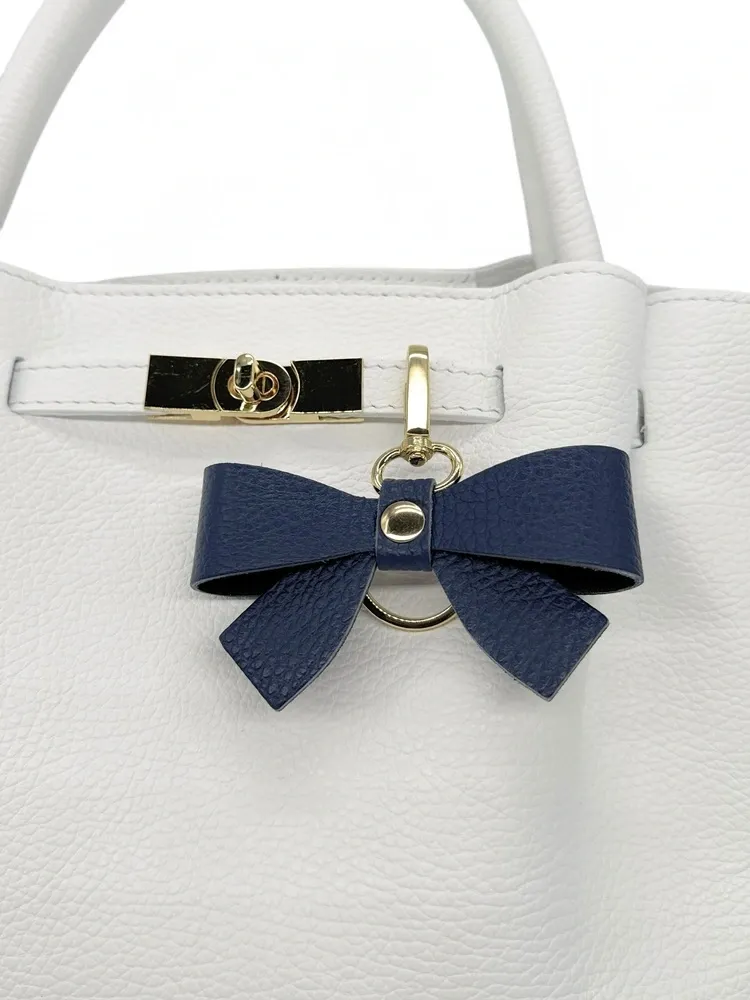 Porte-clés en cuir grainé FARFALA Bleu marine